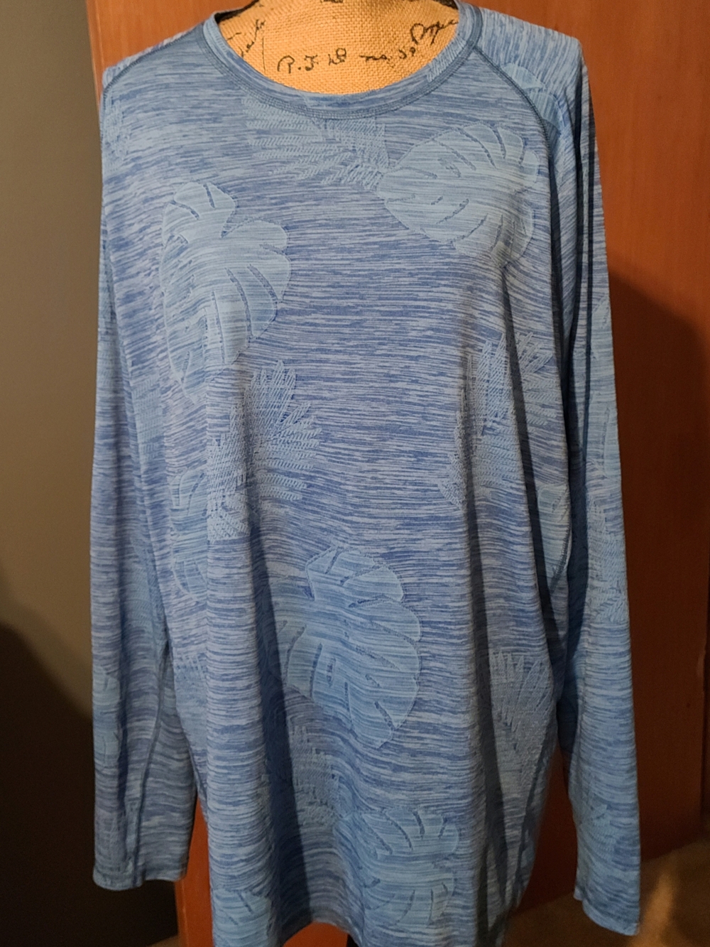 Tommy Bahama Light Blue Tropical Leaf Long Sleeve Tee